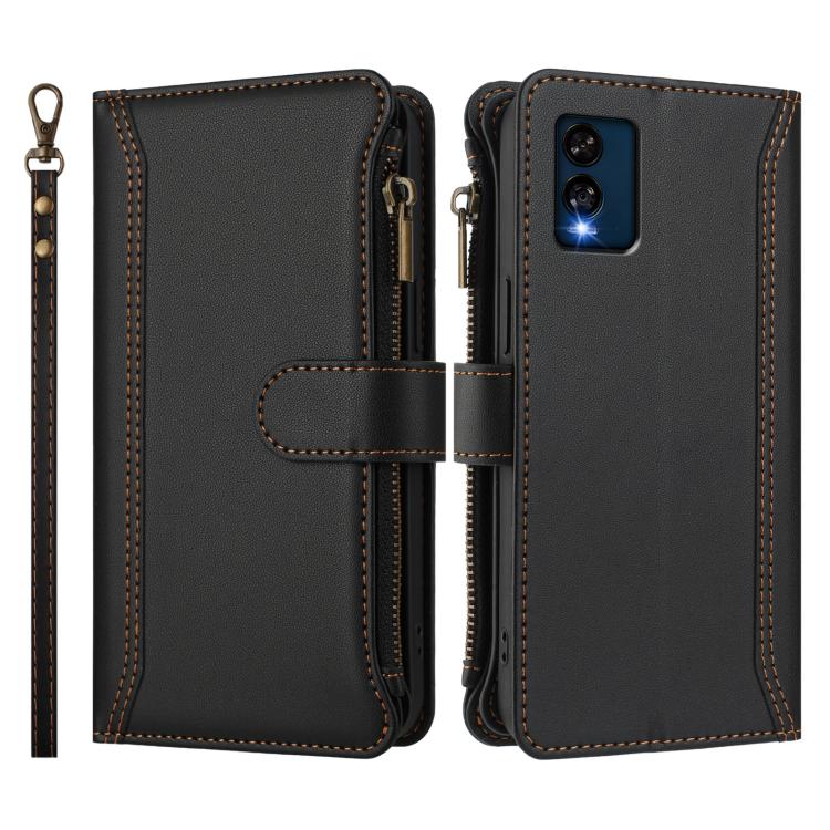 For BLU View Speed 5G Magnetic Closure 9 Card Slots Zipper Leather Case with Hand Strap
