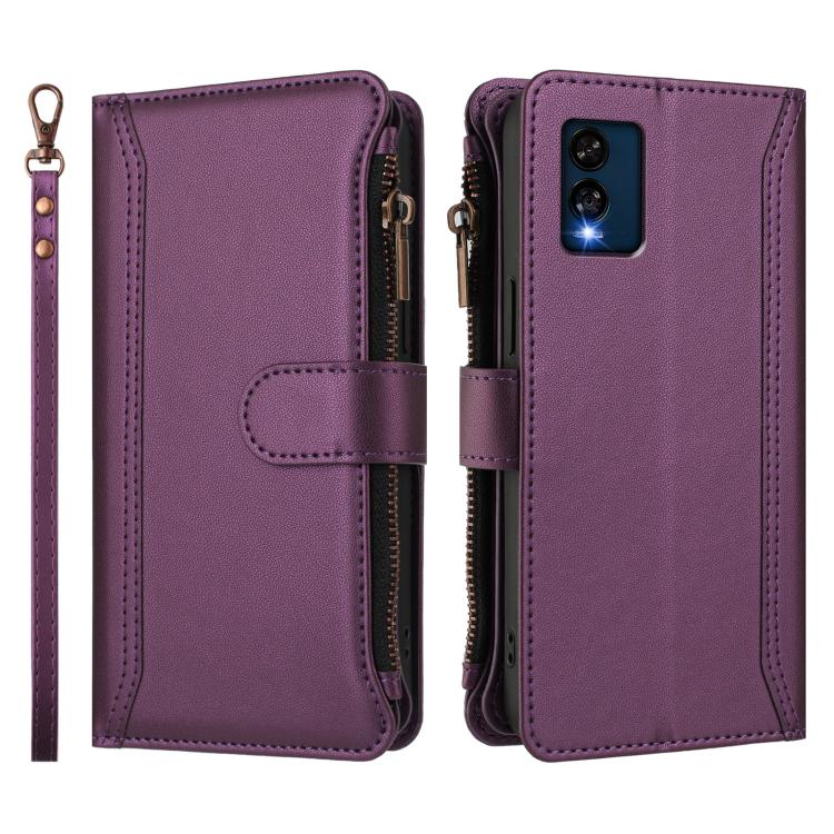 For BLU View Speed 5G Magnetic Closure 9 Card Slots Zipper Leather Case with Hand Strap