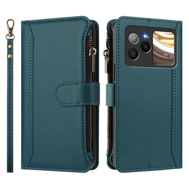 For BLU Bold N4 Magnetic Closure 9 Card Slots Zipper Leather Case with Hand Strap
