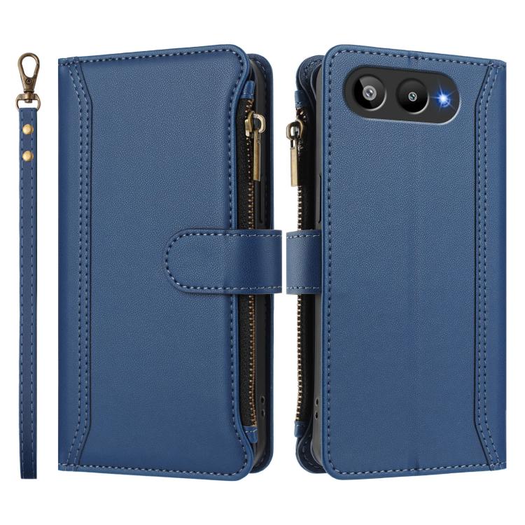 For BLU G95 Magnetic Closure 9 Card Slots Zipper Leather Case with Hand Strap