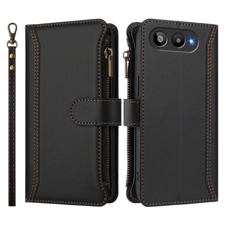 For BLU G95 Magnetic Closure 9 Card Slots Zipper Leather Case with Hand Strap