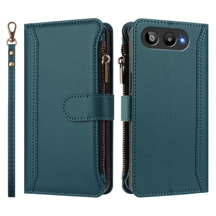 For BLU G95 Magnetic Closure 9 Card Slots Zipper Leather Case with Hand Strap