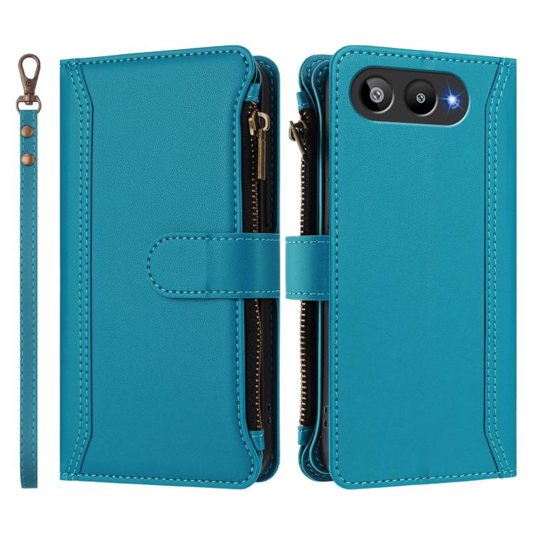 For BLU G95 Magnetic Closure 9 Card Slots Zipper Leather Case with Hand Strap