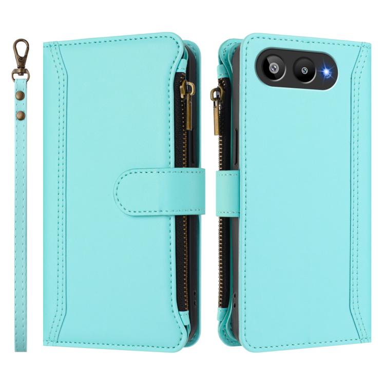 For BLU G95 Magnetic Closure 9 Card Slots Zipper Leather Case with Hand Strap