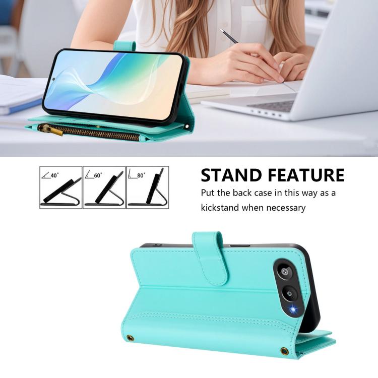 For BLU G95 Magnetic Closure 9 Card Slots Zipper Leather Case with Hand Strap