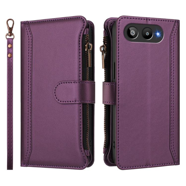 For BLU G95 Magnetic Closure 9 Card Slots Zipper Leather Case with Hand Strap
