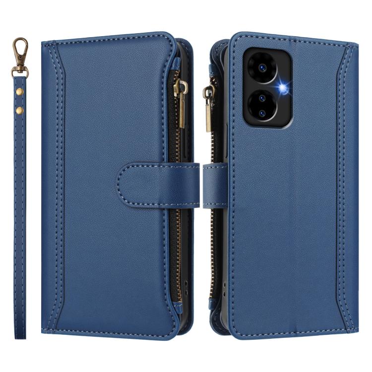 For Boost Mobile Celero 5G 2024 Magnetic Closure 9 Card Slots Zipper Leather Case with Hand Strap