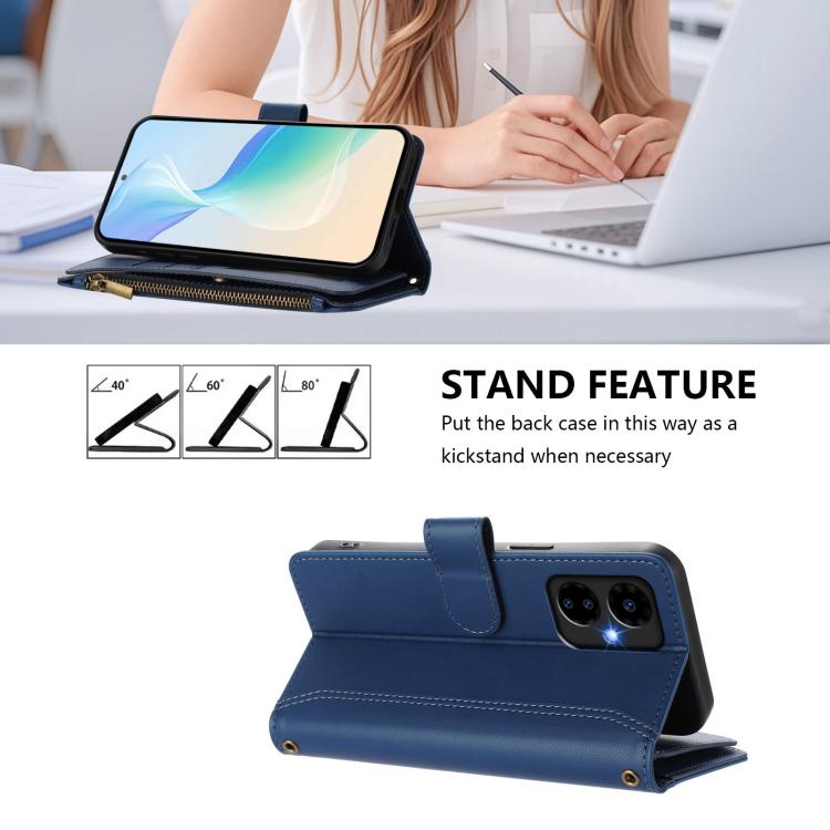 For Boost Mobile Celero 5G 2024 Magnetic Closure 9 Card Slots Zipper Leather Case with Hand Strap
