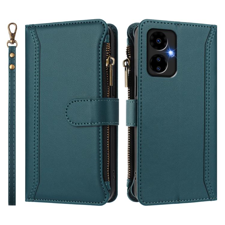 For Boost Mobile Celero 5G 2024 Magnetic Closure 9 Card Slots Zipper Leather Case with Hand Strap
