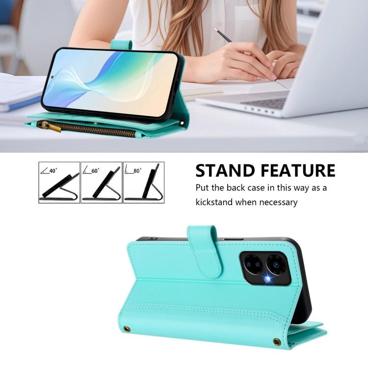For Boost Mobile Celero 5G 2024 Magnetic Closure 9 Card Slots Zipper Leather Case with Hand Strap
