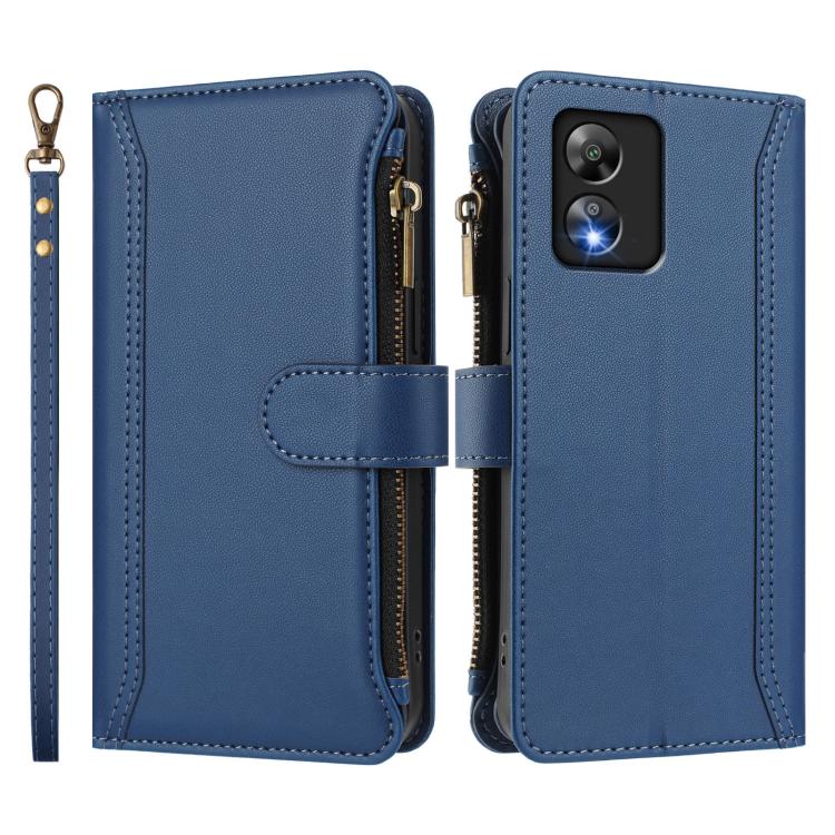 For Boost Mobile Celero 5G SC Magnetic Closure 9 Card Slots Zipper Leather Case with Hand Strap