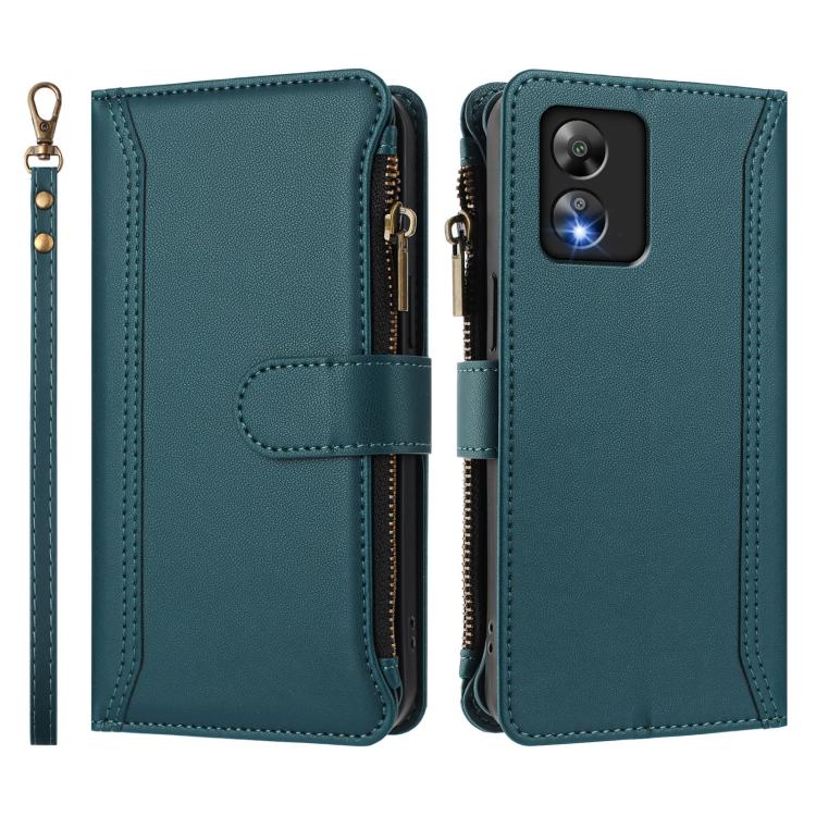 For Boost Mobile Celero 5G SC Magnetic Closure 9 Card Slots Zipper Leather Case with Hand Strap