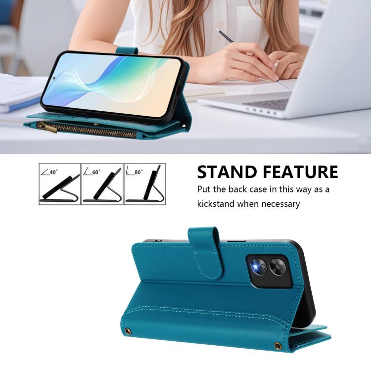 For Boost Mobile Celero 5G SC Magnetic Closure 9 Card Slots Zipper Leather Case with Hand Strap