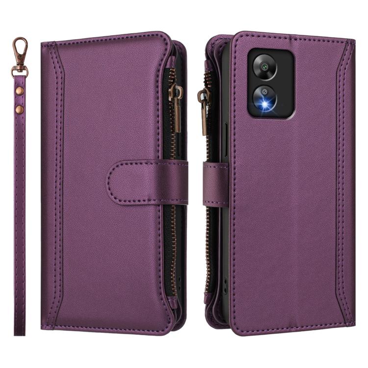 For Boost Mobile Celero 5G SC Magnetic Closure 9 Card Slots Zipper Leather Case with Hand Strap