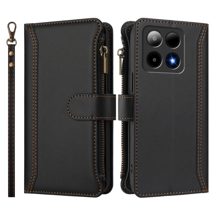 For Boost Mobile Summit 5G Magnetic Closure 9 Card Slots Zipper Leather Case with Hand Strap