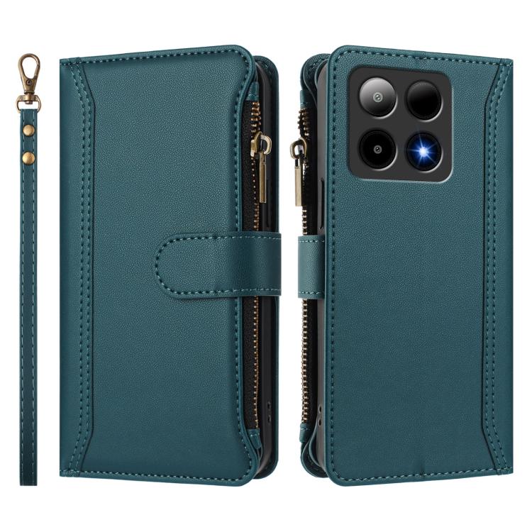 For Boost Mobile Summit 5G Magnetic Closure 9 Card Slots Zipper Leather Case with Hand Strap
