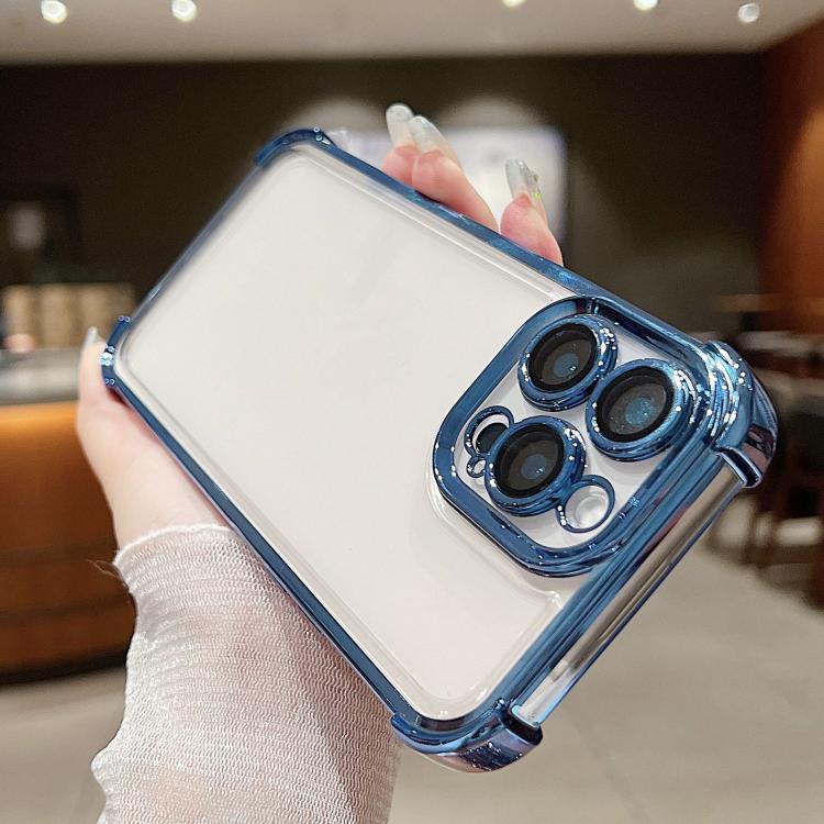 For iPhone 16 Pro Max Electroplating Space TPU Four-corner Shockproof Phone Case with Lens Film
