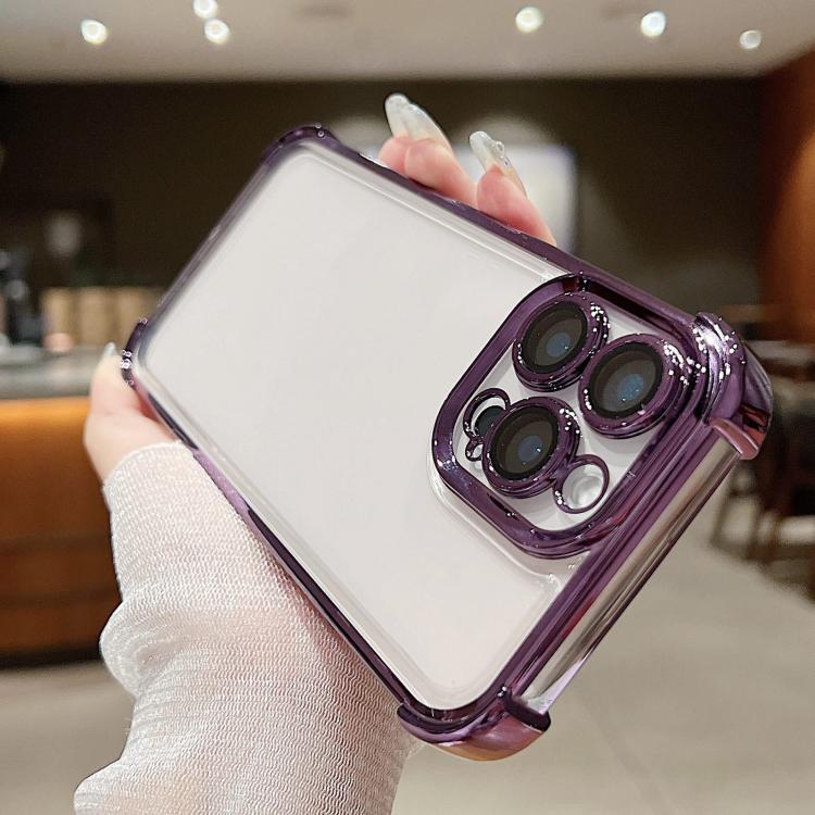 For iPhone 12 Electroplating Space TPU Four-corner Shockproof Phone Case with Lens Film