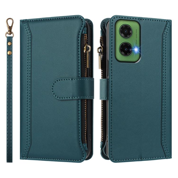 For Motorola Moto G35 5G Magnetic Closure 9 Card Slots Zipper Leather Case with Hand Strap