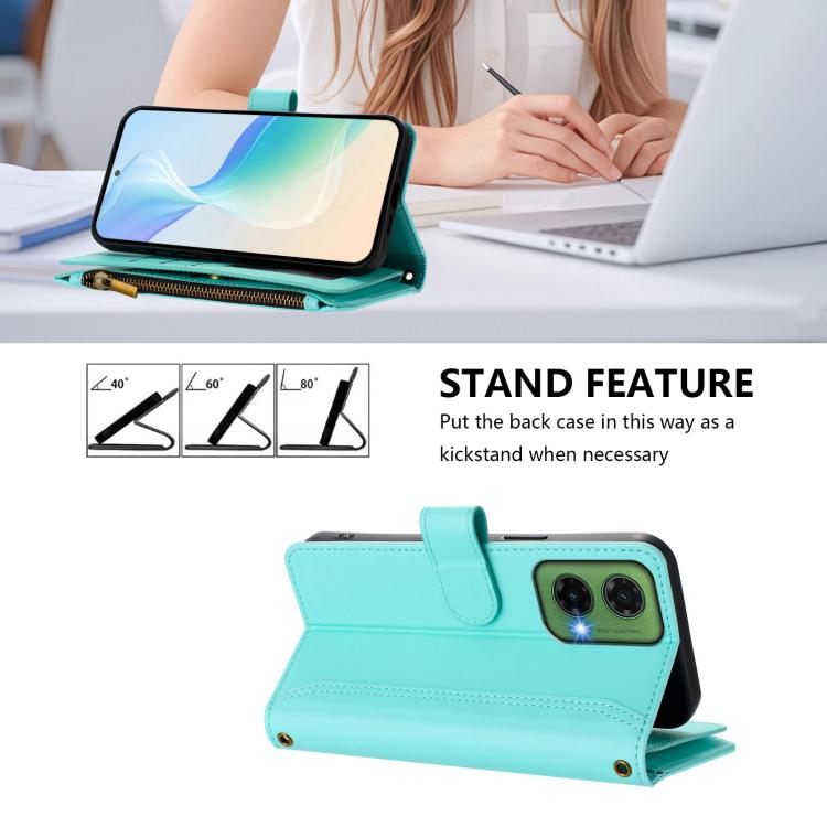 For Motorola Moto G35 5G Magnetic Closure 9 Card Slots Zipper Leather Case with Hand Strap