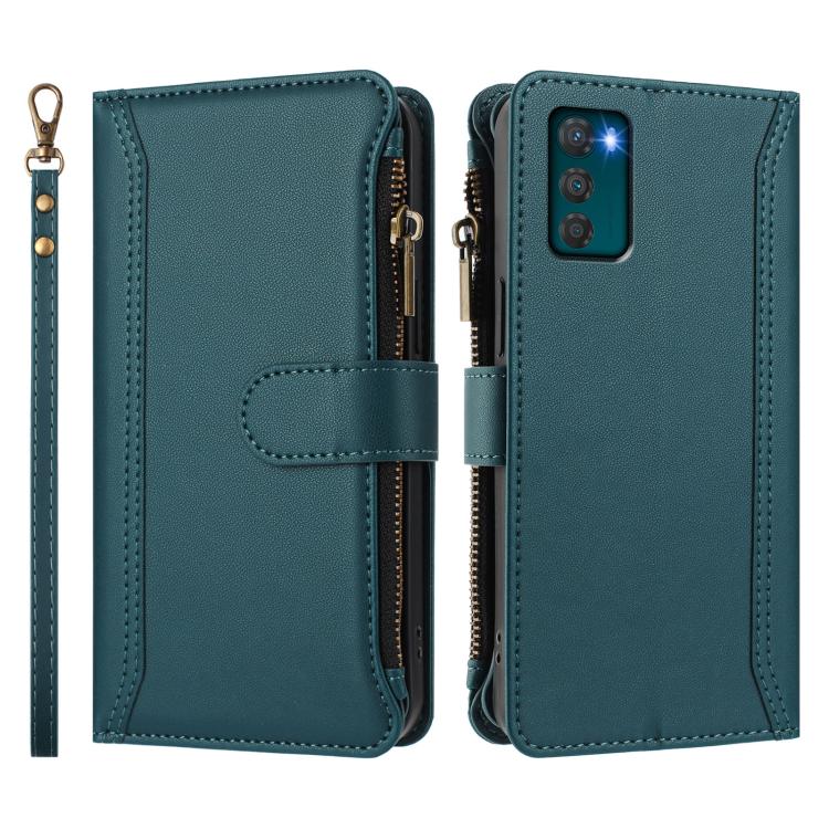 For Motorola Moto G42 4G Magnetic Closure 9 Card Slots Zipper Leather Case with Hand Strap