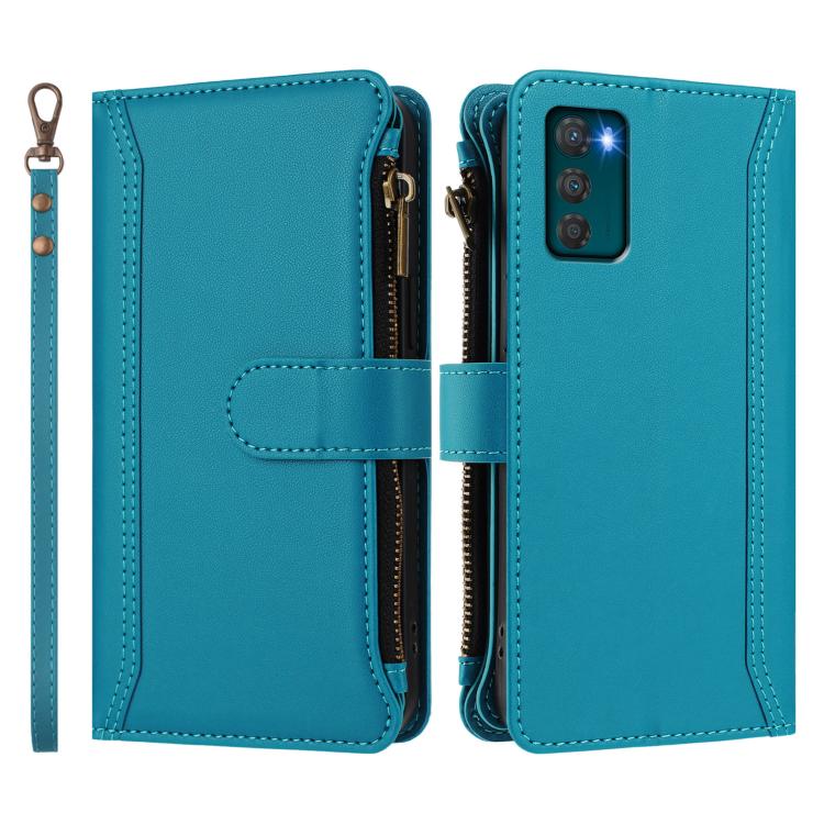 For Motorola Moto G42 4G Magnetic Closure 9 Card Slots Zipper Leather Case with Hand Strap