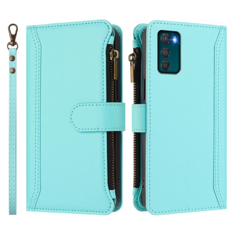For Motorola Moto G42 4G Magnetic Closure 9 Card Slots Zipper Leather Case with Hand Strap
