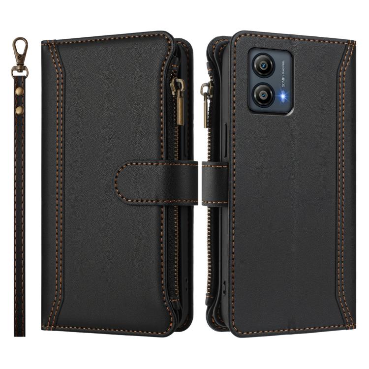 For Motorola Moto G53 5G / G13 4G Magnetic Closure 9 Card Slots Zipper Leather Case with Hand Strap