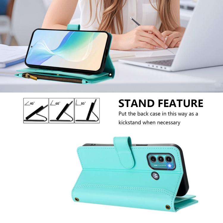For Motorola Moto G60 / G40 Fusion Magnetic Closure 9 Card Slots Zipper Leather Case with Hand Strap