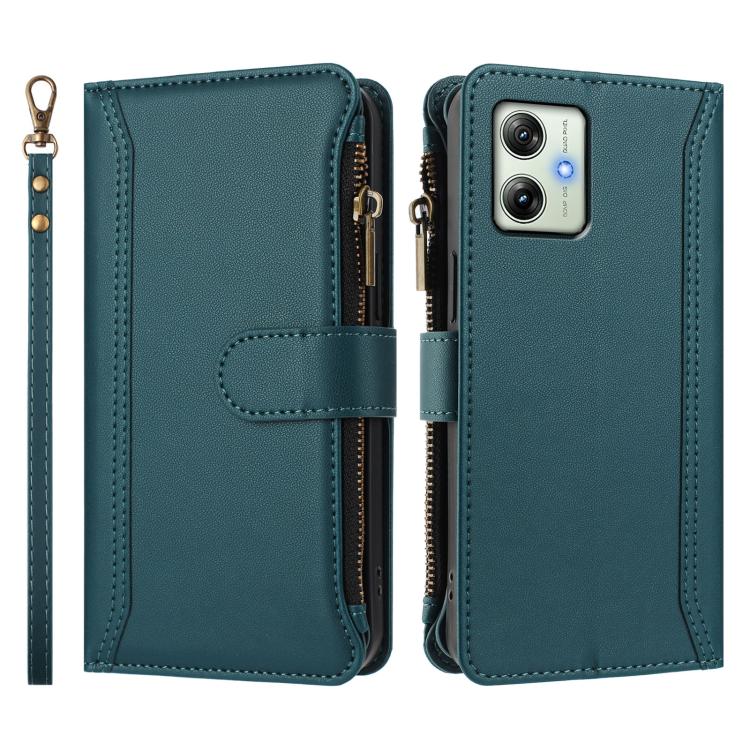For Motorola Moto G64 India Magnetic Closure 9 Card Slots Zipper Leather Case with Hand Strap