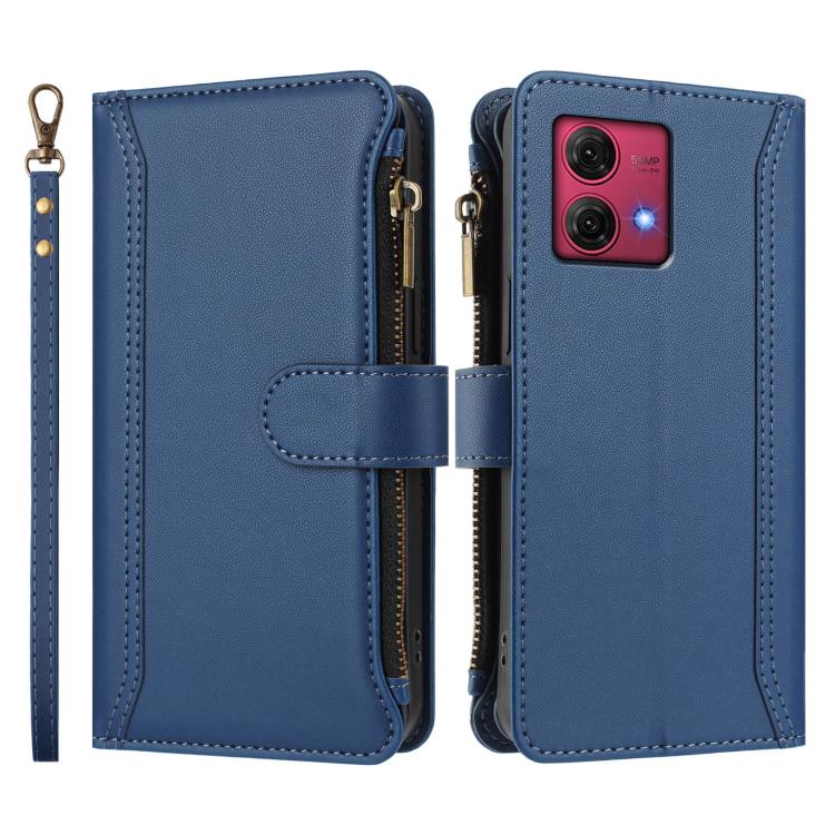 For Motorola Moto G84 Magnetic Closure 9 Card Slots Zipper Leather Case with Hand Strap