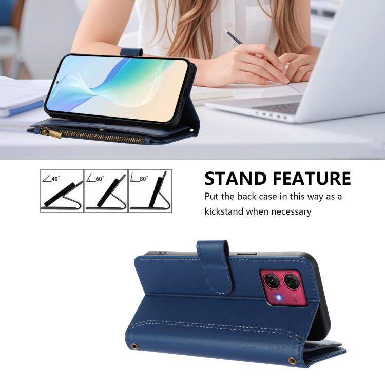 For Motorola Moto G84 Magnetic Closure 9 Card Slots Zipper Leather Case with Hand Strap