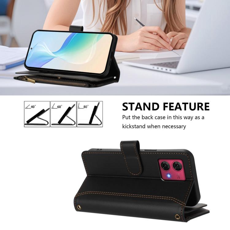 For Motorola Moto G84 Magnetic Closure 9 Card Slots Zipper Leather Case with Hand Strap