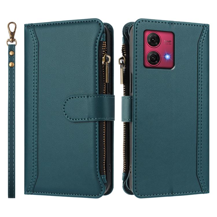 For Motorola Moto G84 Magnetic Closure 9 Card Slots Zipper Leather Case with Hand Strap