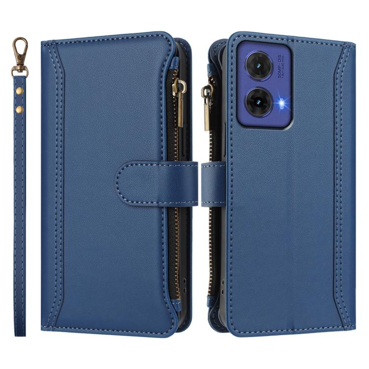 For Motorola Moto G85 5G Magnetic Closure 9 Card Slots Zipper Leather Case with Hand Strap