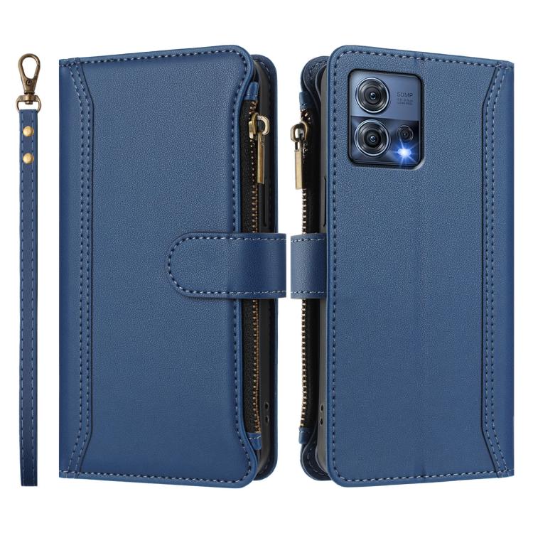 For Motorola Edge 30 Fusion / Moto S30 Pro Magnetic Closure 9 Card Slots Zipper Leather Case with Hand Strap