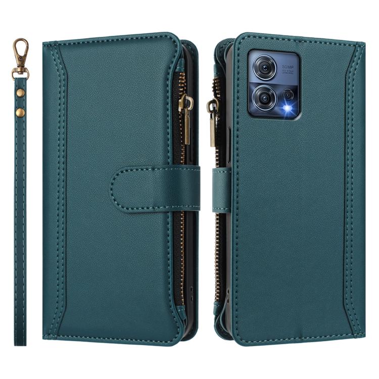 For Motorola Edge 30 Fusion / Moto S30 Pro Magnetic Closure 9 Card Slots Zipper Leather Case with Hand Strap