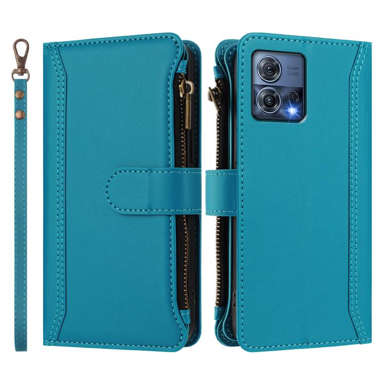 For Motorola Edge 30 Fusion / Moto S30 Pro Magnetic Closure 9 Card Slots Zipper Leather Case with Hand Strap