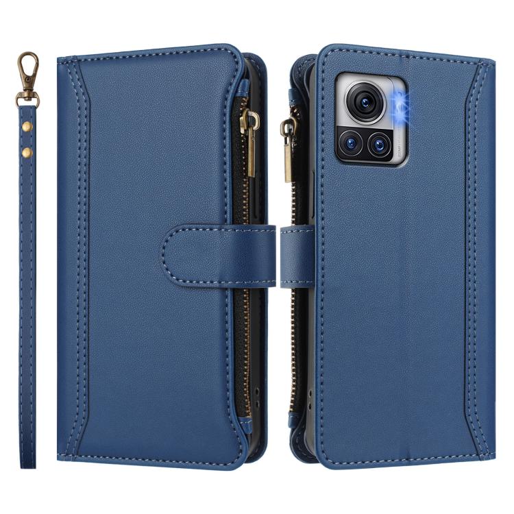 For Motorola Moto X30 Pro / Edge 30 Ultra Magnetic Closure 9 Card Slots Zipper Leather Case with Hand Strap