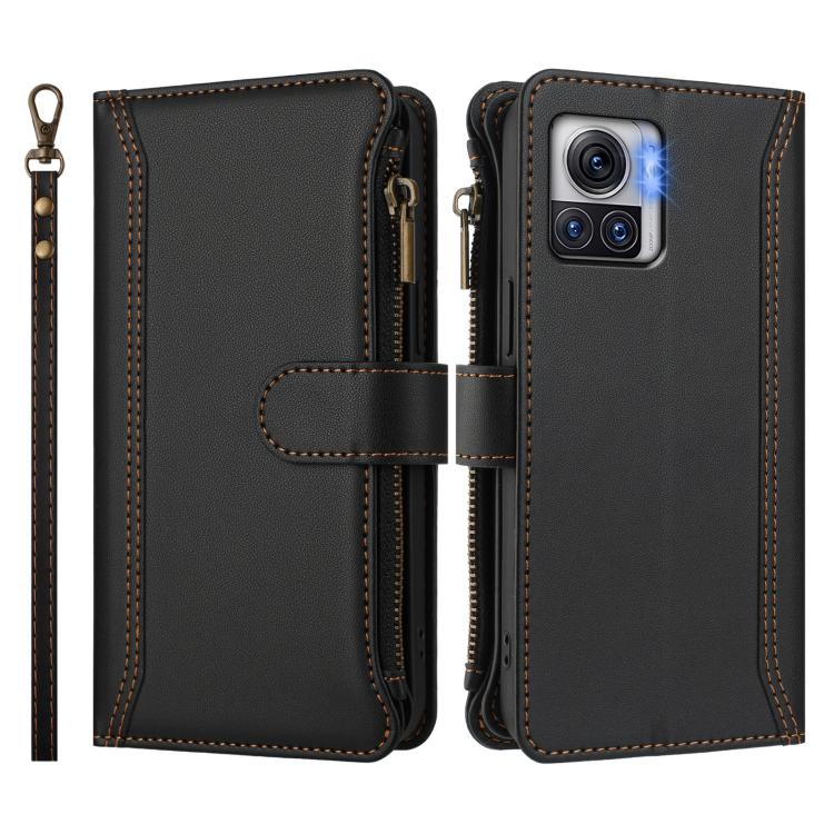 For Motorola Moto X30 Pro / Edge 30 Ultra Magnetic Closure 9 Card Slots Zipper Leather Case with Hand Strap