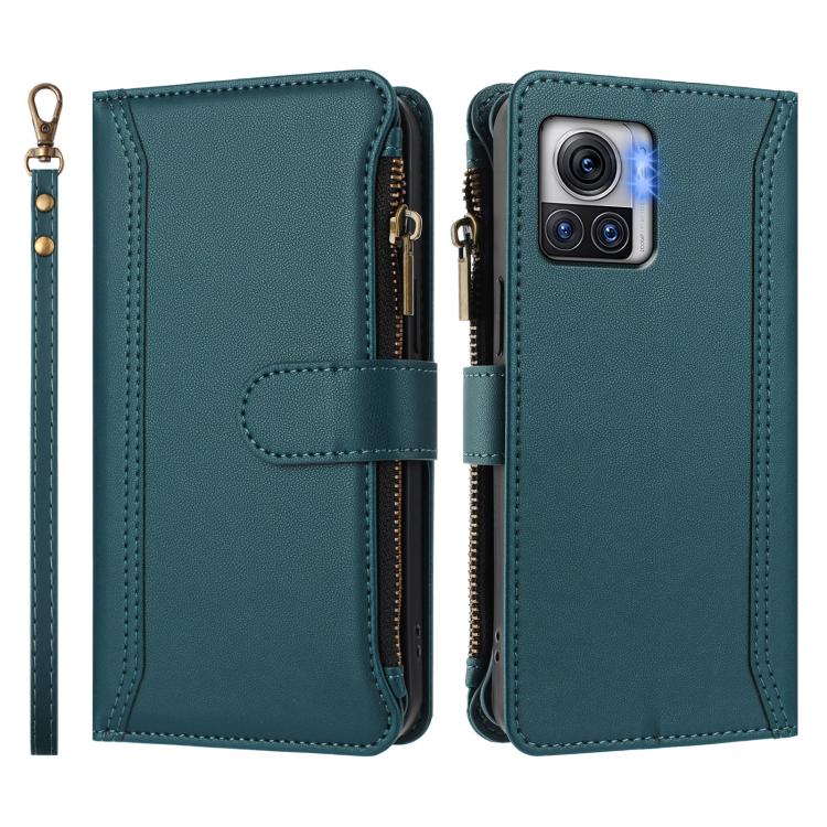 For Motorola Moto X30 Pro / Edge 30 Ultra Magnetic Closure 9 Card Slots Zipper Leather Case with Hand Strap