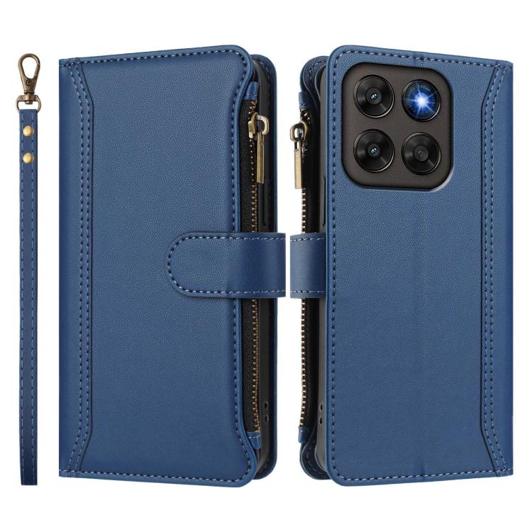 For Motorola Moto G87 5G/G77 5G Magnetic Closure 9 Card Slots Zipper Leather Case with Hand Strap