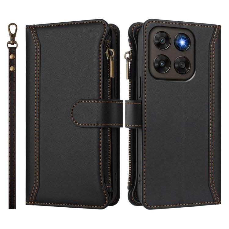 For Motorola Moto G87 5G/G77 5G Magnetic Closure 9 Card Slots Zipper Leather Case with Hand Strap