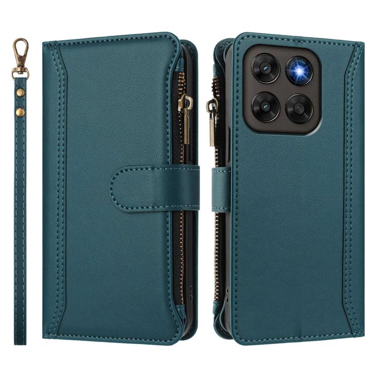 For Motorola Moto G87 5G/G77 5G Magnetic Closure 9 Card Slots Zipper Leather Case with Hand Strap