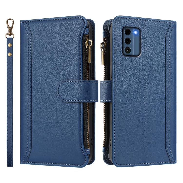 For Nokia C300 Magnetic Closure 9 Card Slots Zipper Leather Case with Hand Strap