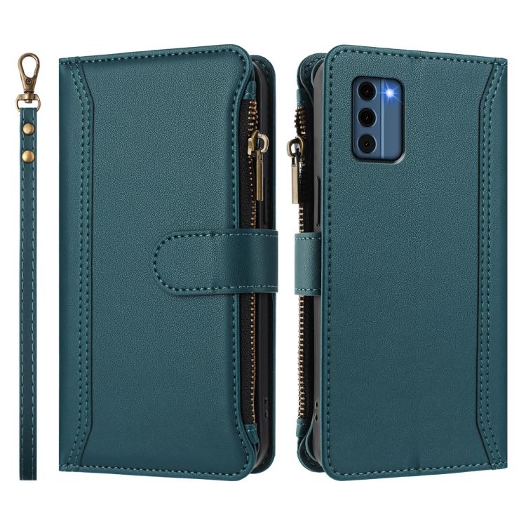 For Nokia C300 Magnetic Closure 9 Card Slots Zipper Leather Case with Hand Strap