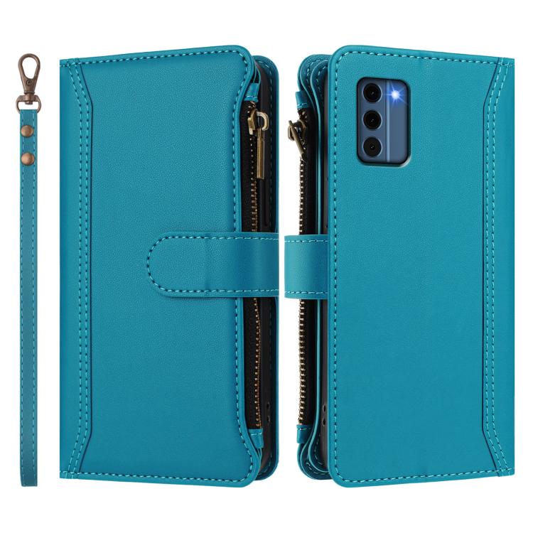 For Nokia C300 Magnetic Closure 9 Card Slots Zipper Leather Case with Hand Strap