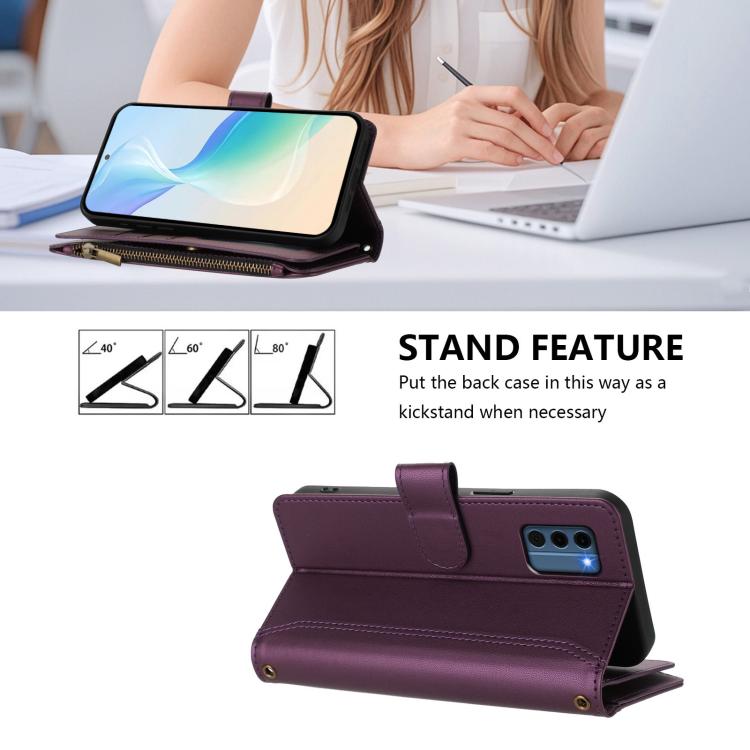 For Nokia C300 Magnetic Closure 9 Card Slots Zipper Leather Case with Hand Strap