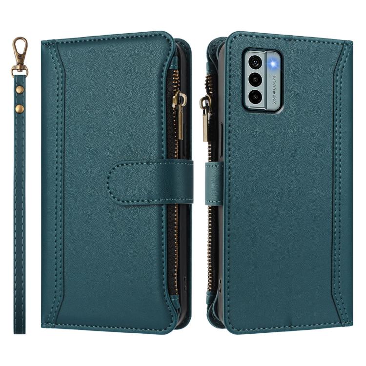 For Nokia G22 Magnetic Closure 9 Card Slots Zipper Leather Case with Hand Strap