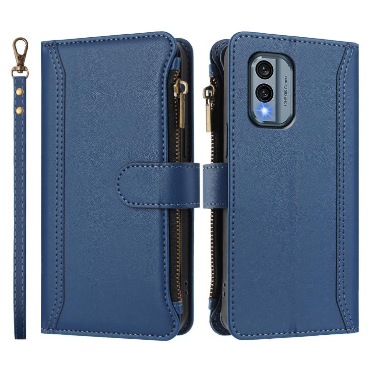 For Nokia X30 5G Magnetic Closure 9 Card Slots Zipper Leather Case with Hand Strap